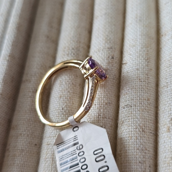 10K GOLD GENUINE AMETHYST & 1/20CTTW DIAMOND RING SIZE 7 - Picture 8 of 16